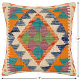 handmade Traditional Pillow Rust Blue Hand-Woven SQUARE 100% WOOL Hand woven turkish pillow2' x 2'